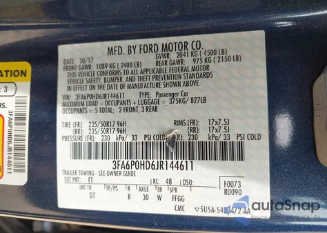 2018 Ford Fusion Se из США, поврежденный, VIN 3FA6P0HD6JR144611